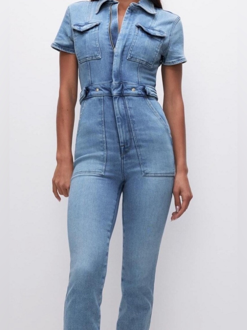 Good American Light Blue Denim Jumpsuit Medium NWT